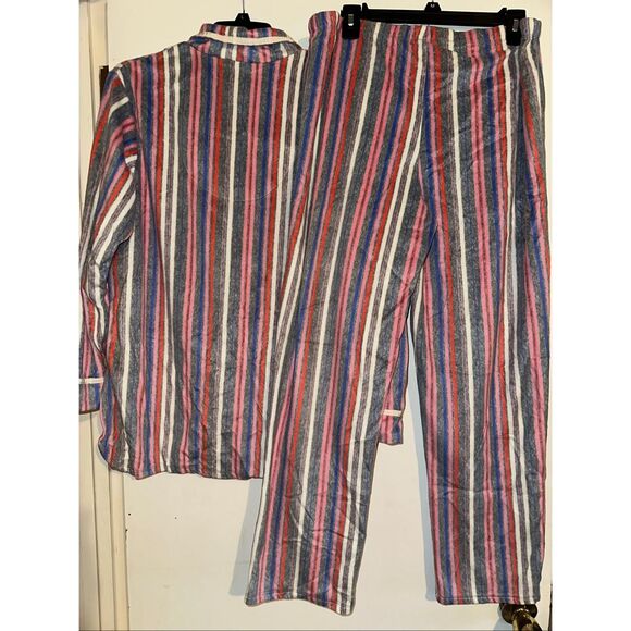 Ellen Tracy Pajama Set Womens L  Pink gray purple stripe 2 Piece Set Top Pants S - Picture 4 of 5